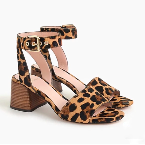 J. Crew Leopard Wide-Strap Penny Sandals in Calf Hair - color: Rich Mahogany